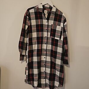 Gap Flannel Shirtdress - Oversized Fit- Black & White with Red Plaid- Size S